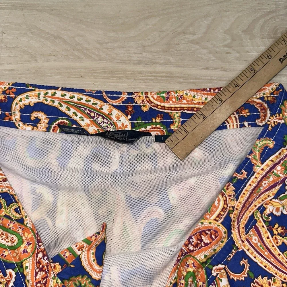Polo‎ Ralph Lauren Swim Shorts Mens LARGE Orange paisley pull on lined Beach